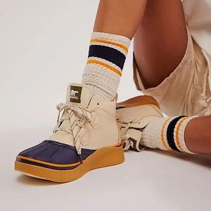 Sorel Cream Navy Tan Lace-Up Duck Boots